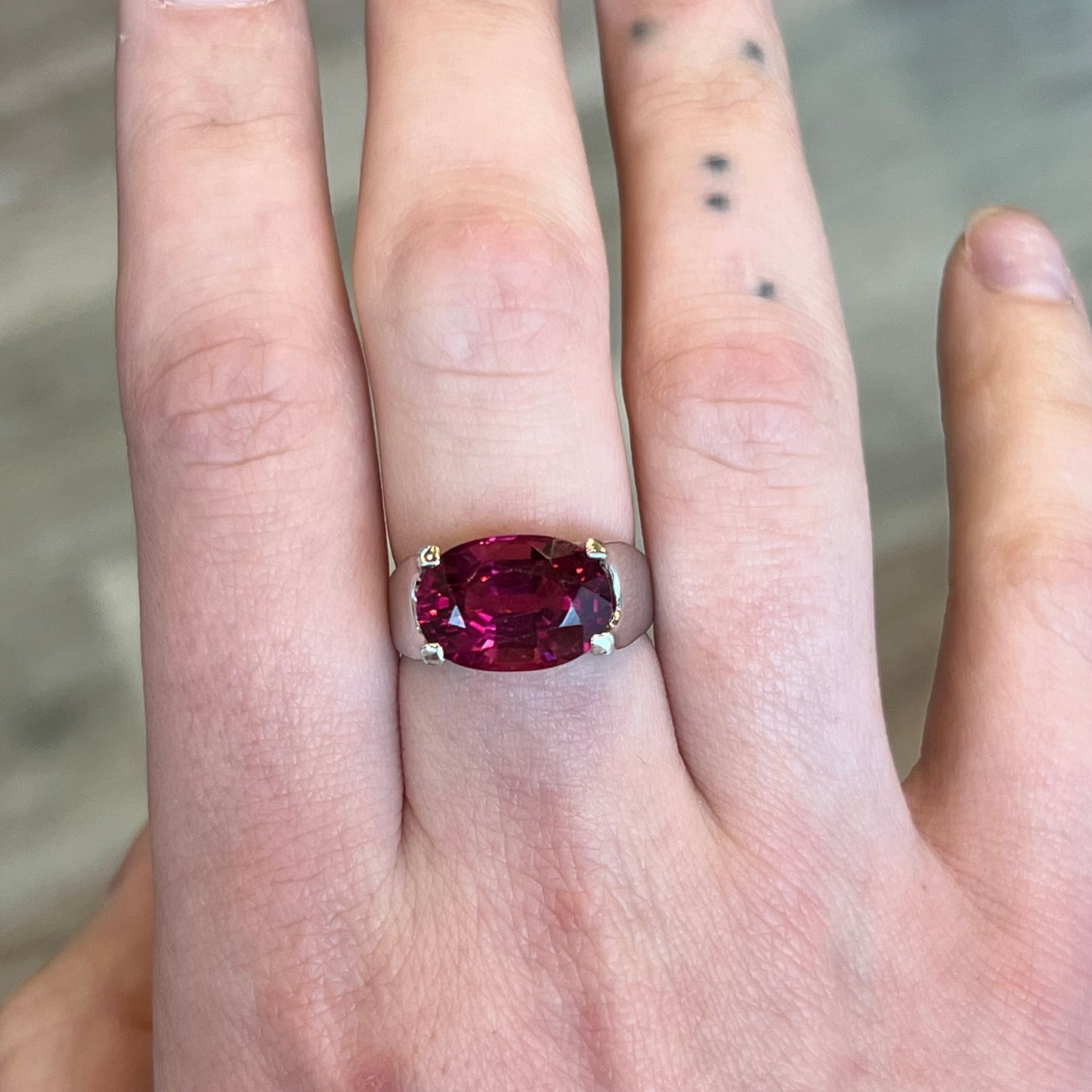 7 Carat Oval Cut Rubellite Tourmaline Cocktail Ring in 18k White Gold