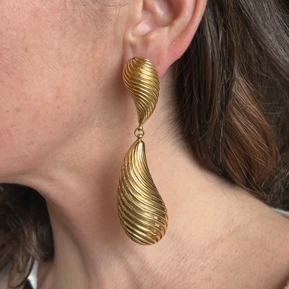 Unique Teardrop Dangle Earrings in 18K Yellow Gold