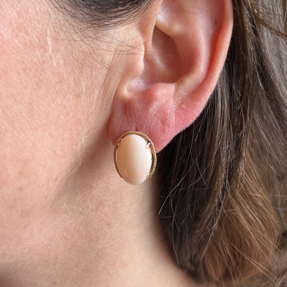Mid-Century Angel Skin Coral Earrings in 14k Yellow Gold