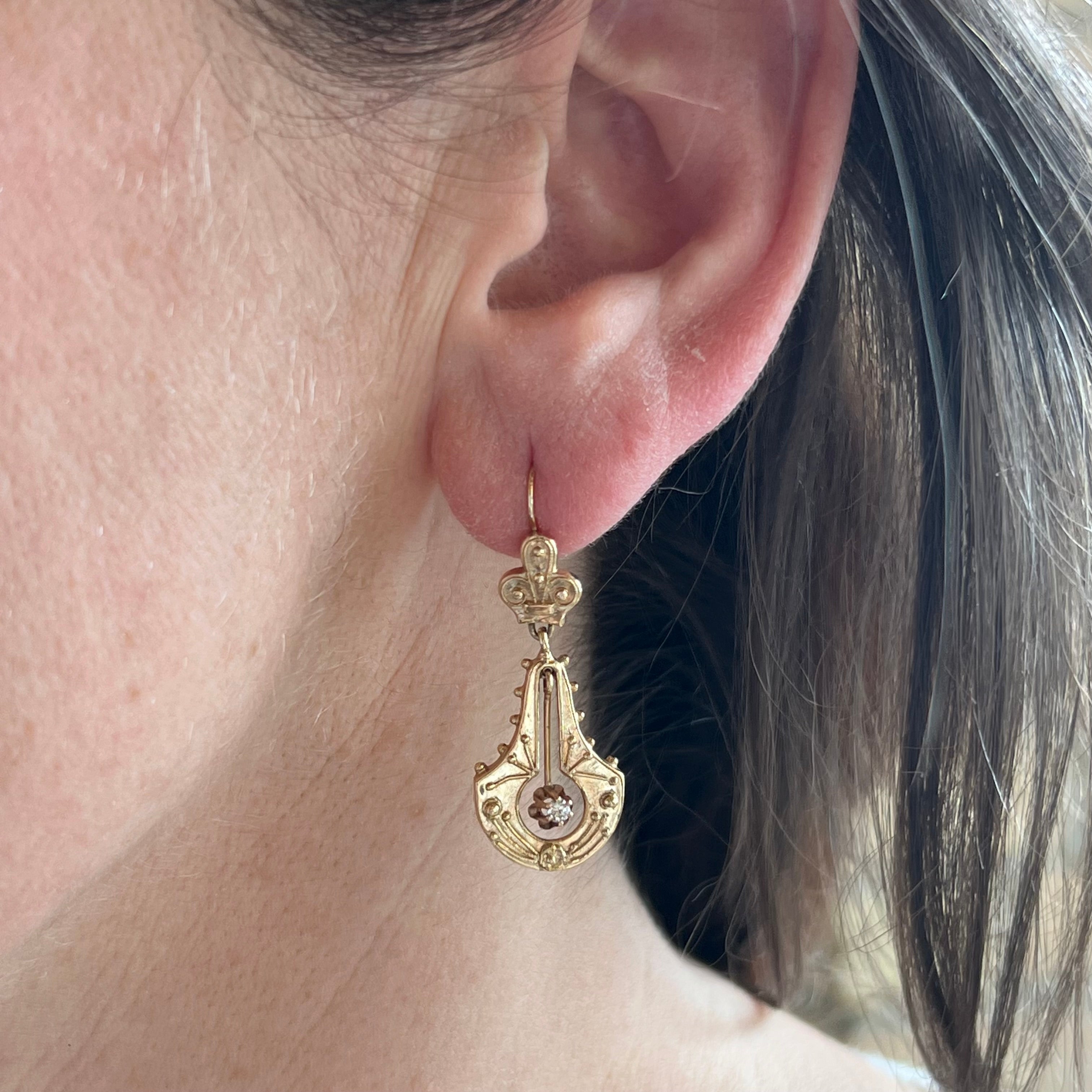 Victorian Style Diamond Earrings in Yellow Gold - Filigree Jewelers