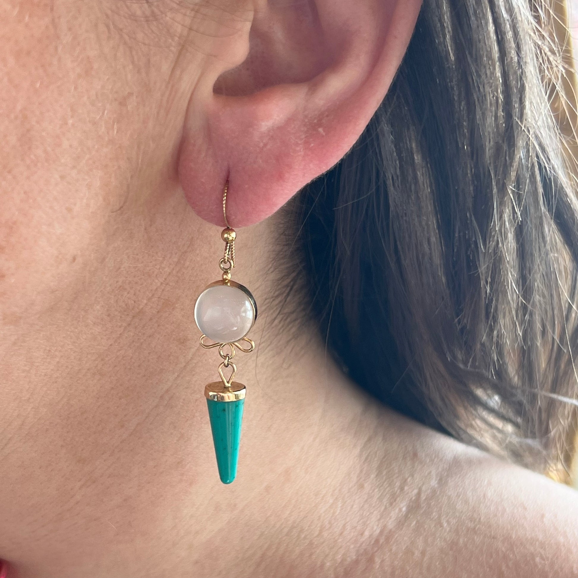 Amazonite and Chalcedony Earrings in 14k Yellow Gold