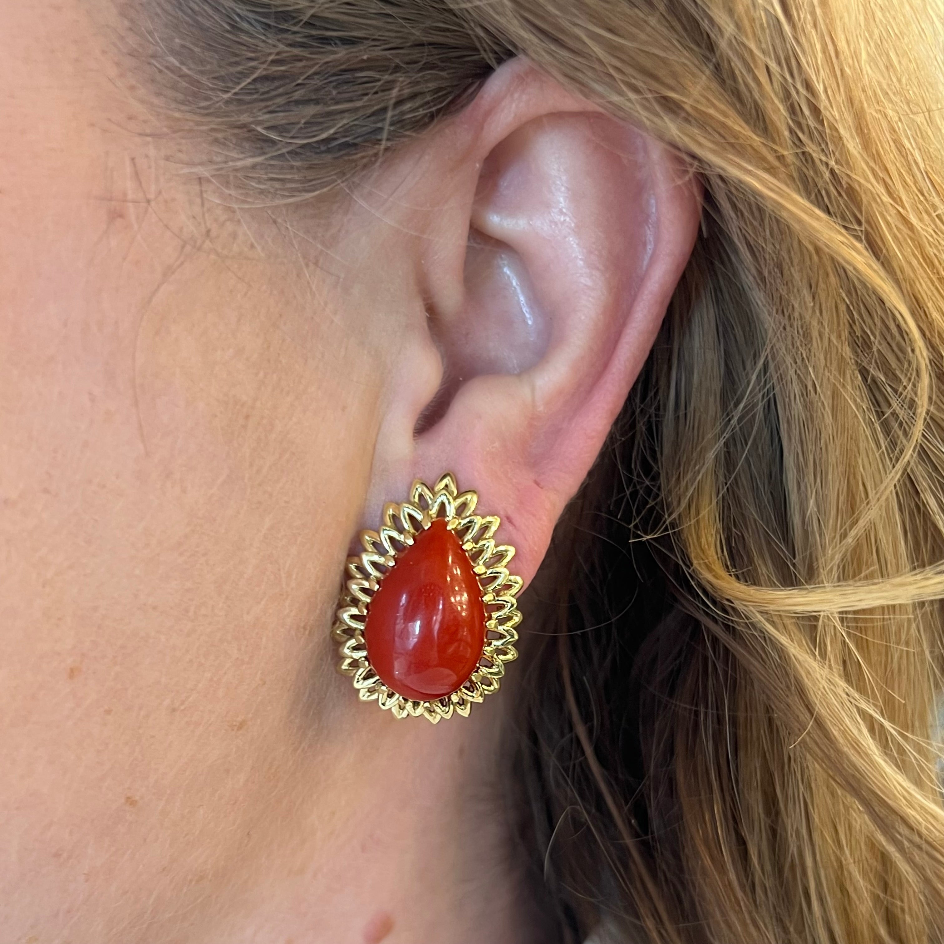 Old Pawn Vintage Sterling Silver & Oxblood Coral Post Earrings -  TheRelux.com