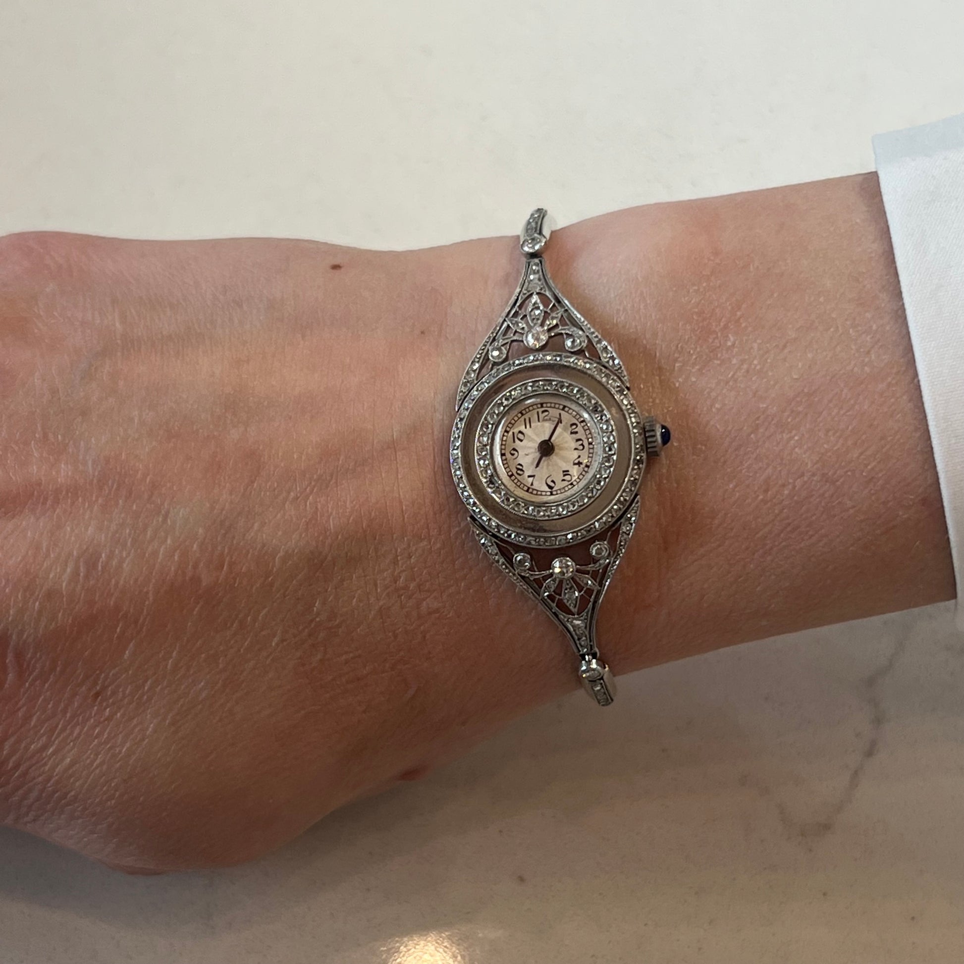Vintage French Edwardian Watch w/ Diamonds in Platinum – Filigree
