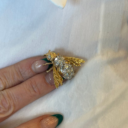 Vintage Bee Pin w/ Diamonds in 14k Yellow Gold