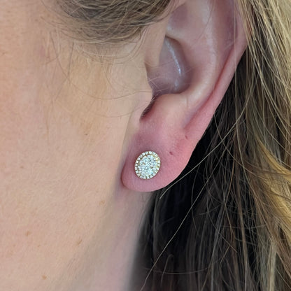 Oval Pave Cluster Diamond Earrings 14K Yellow Gold
