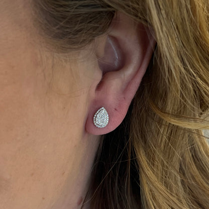 Petit Pear Shaped Earrings w/ Diamonds 14K White Gold