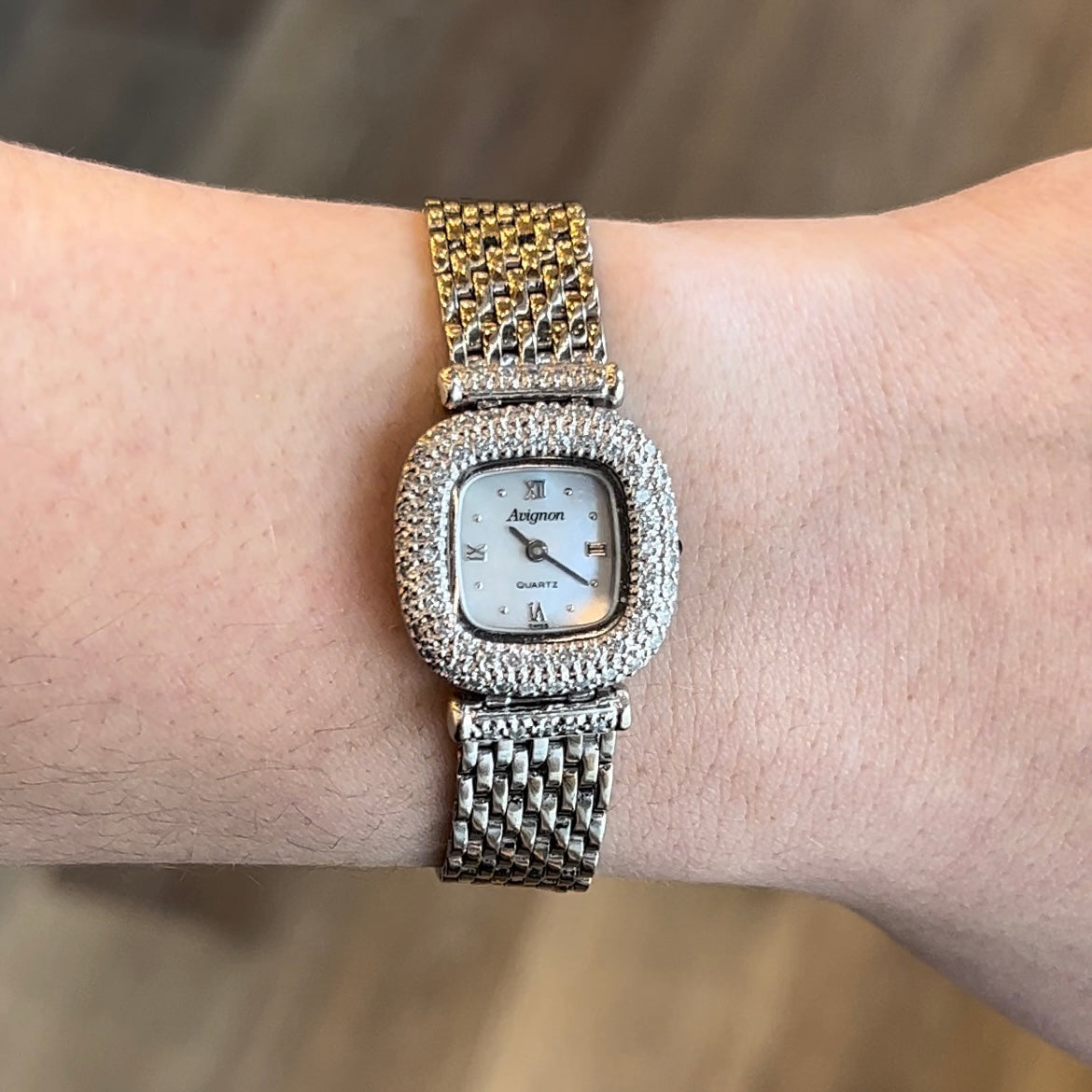 Avignon Mother of Pearl Diamond Watch in 14k White Gold