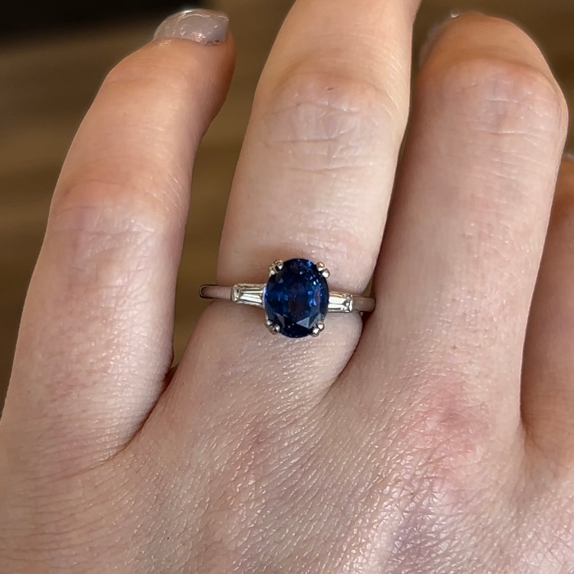 2.18 Blue Sapphire & Diamond Engagement Ring in Platinum