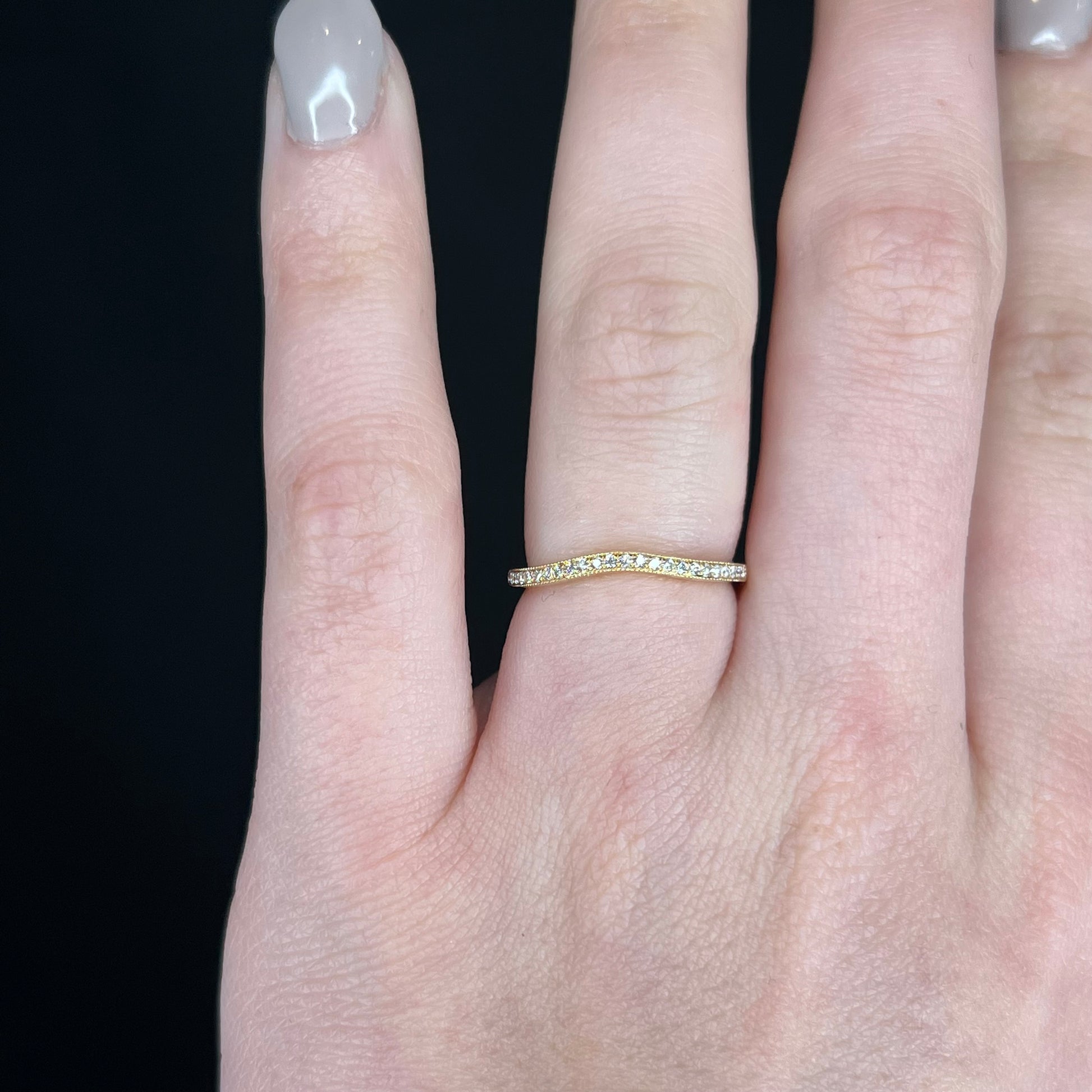 .14 Curved Diamond Milgrain Wedding Band in 14k Yellow Gold