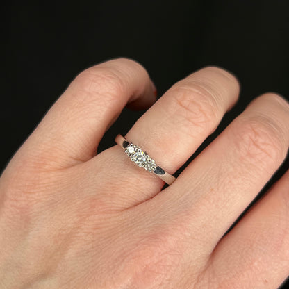 Vintage Mid-Century Three Stone Diamond Engagement Ring in 14k
