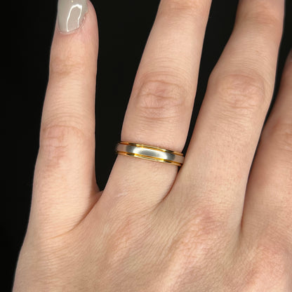 Modern Two-Tone Wedding Band in 18k Yellow Gold & Platinum