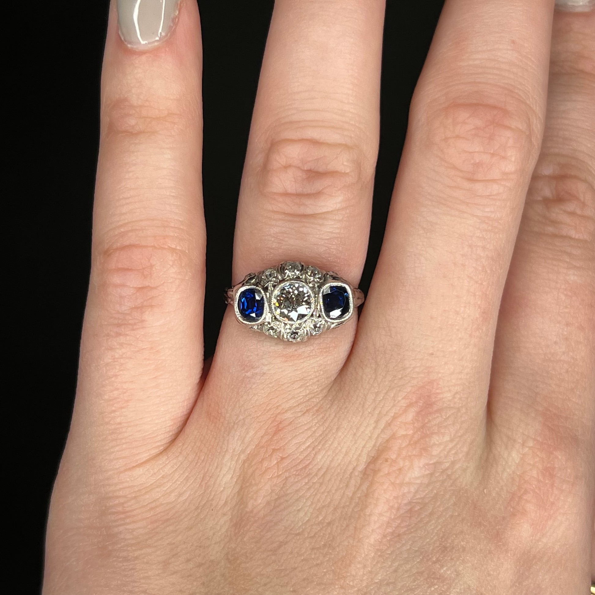 .75 Diamond & Cushion Cut Sapphire Engagement Ring in Platinum