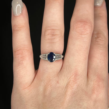 1.29 Oval Sapphire Engagement Ring w/ Diamonds in White Gold