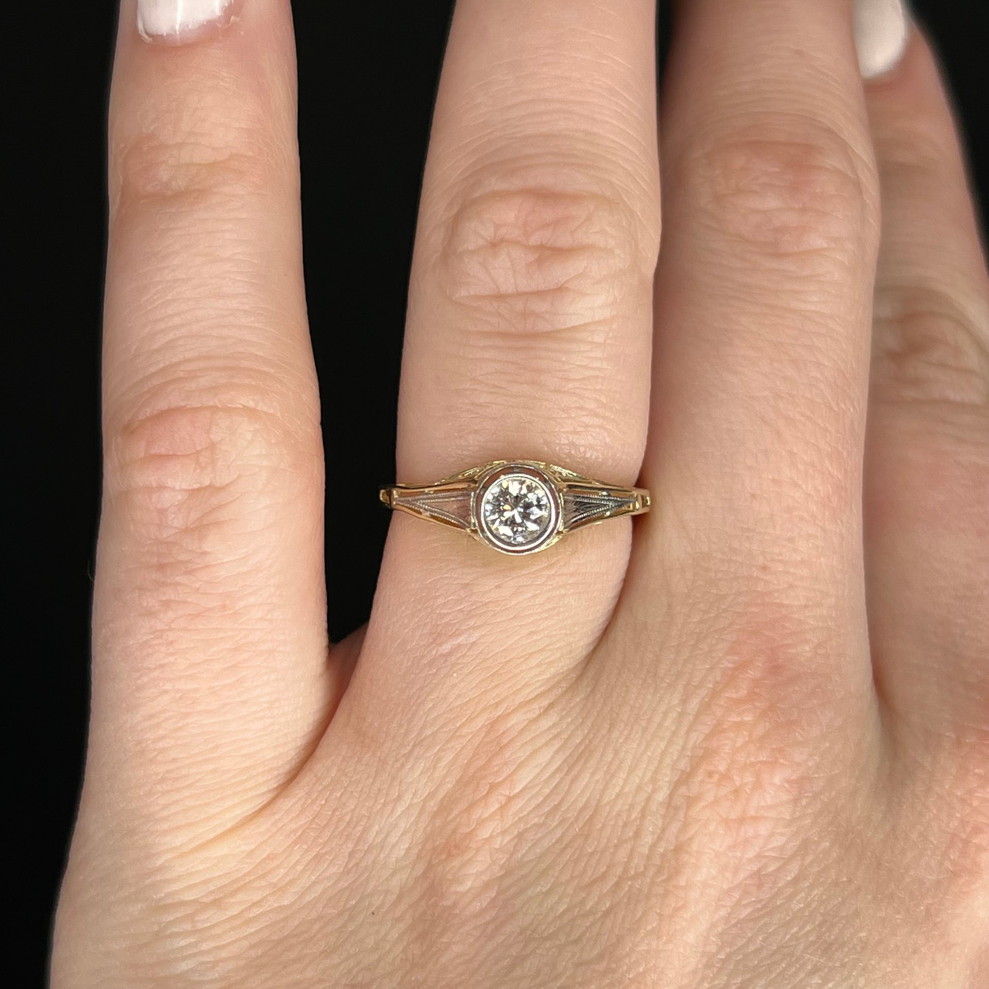 Antique Two-Tone Diamond Engagement Ring in Yellow Gold & Platinum