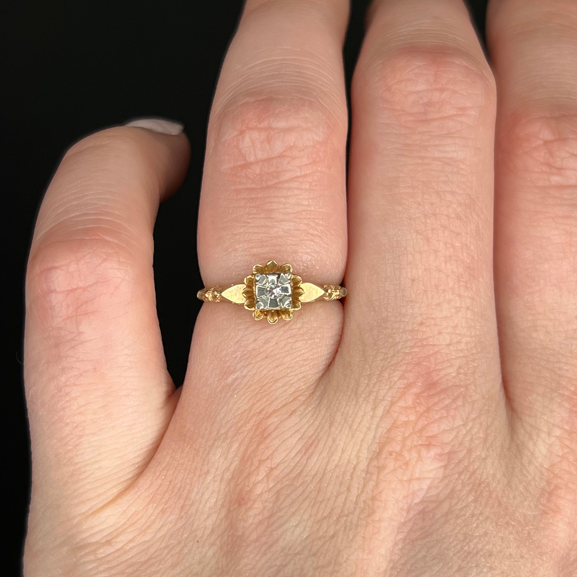 Delicate Retro Diamond Engagement Ring in 14k & 18k Gold