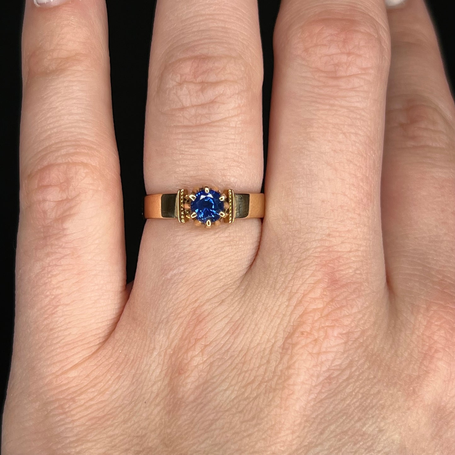Victorian Round Cut Sapphire Engagement Ring in 18k