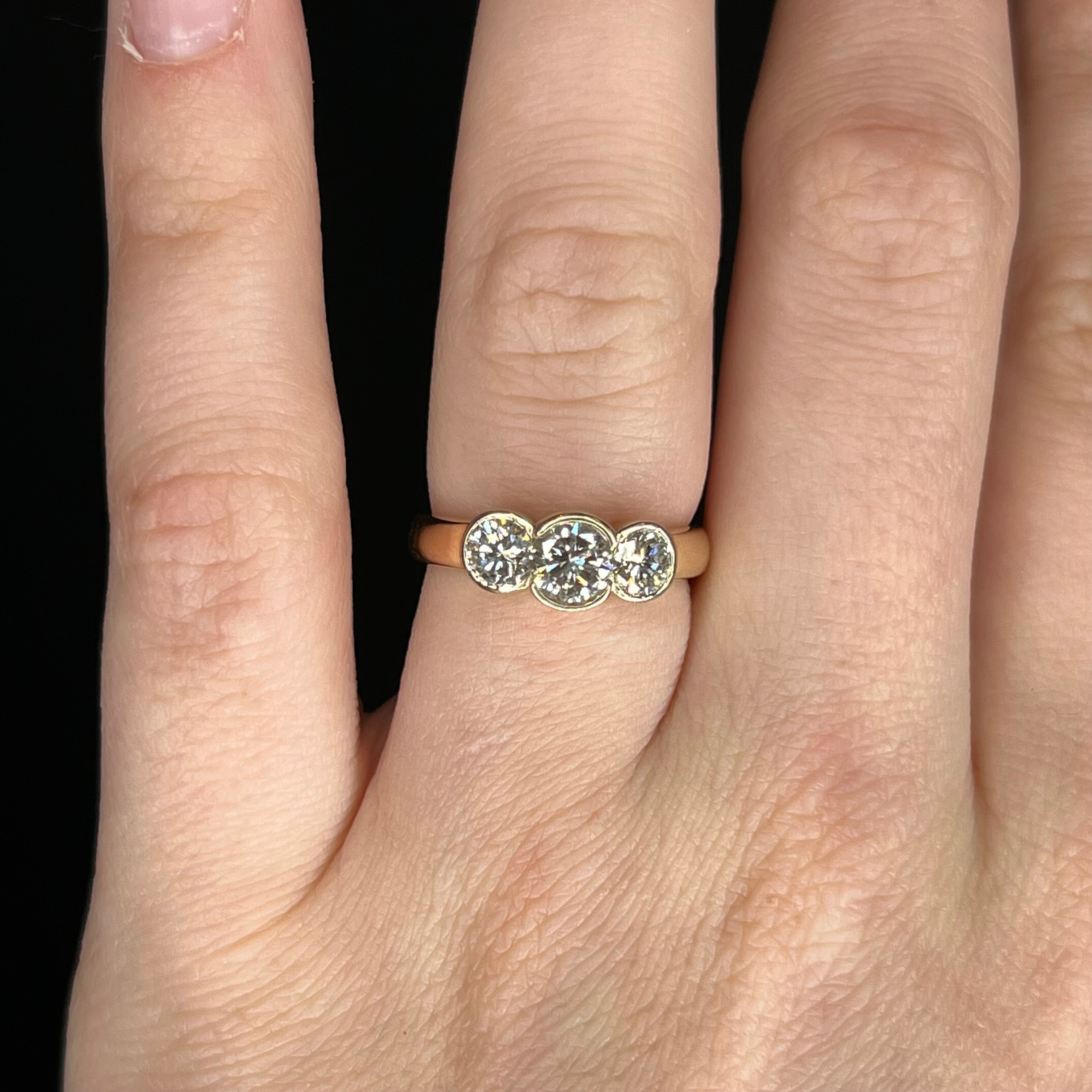 Three stone bezel set engagement deals ring