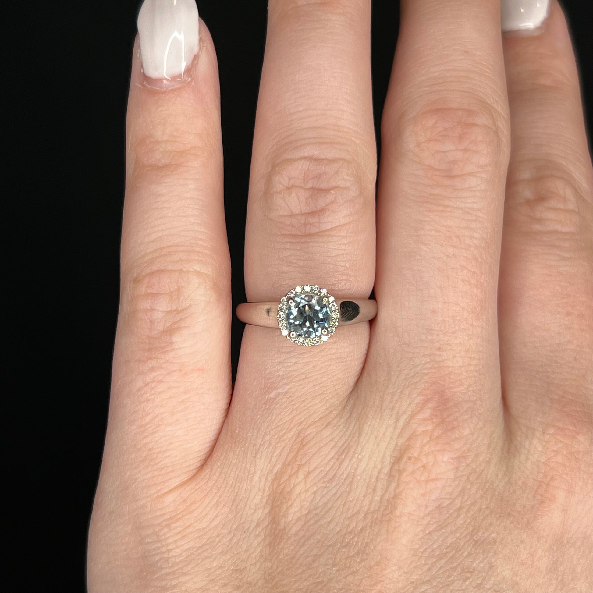 75 Aquamarine Diamond Halo Engagement Ring in Platinum