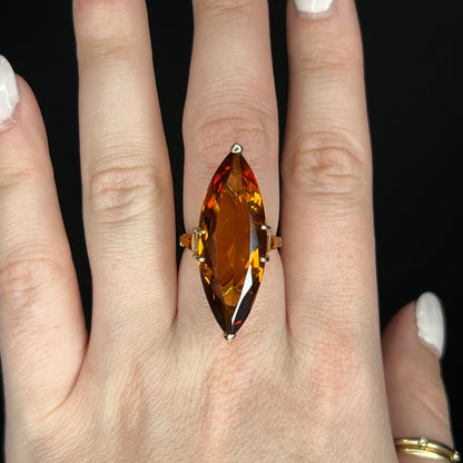 Marquise Cut Citrine Cocktail Ring in 14k Yellow Gold
