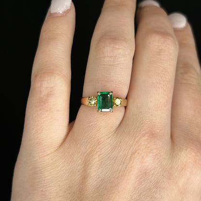 Emerald & Yellow Diamond Ring in 14k Yellow Gold