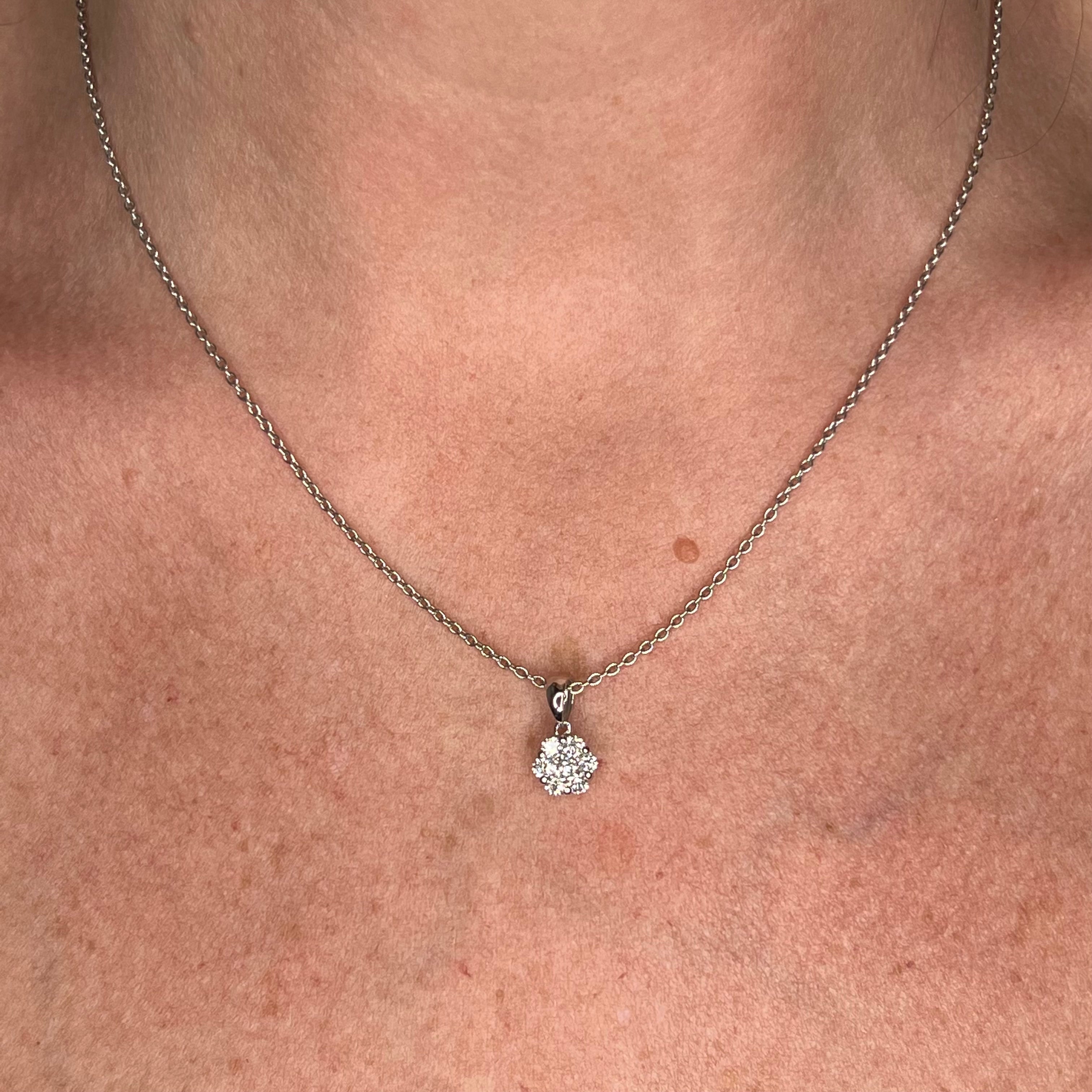 48 Diamond Cluster Pendant Necklace in 14k White Gold