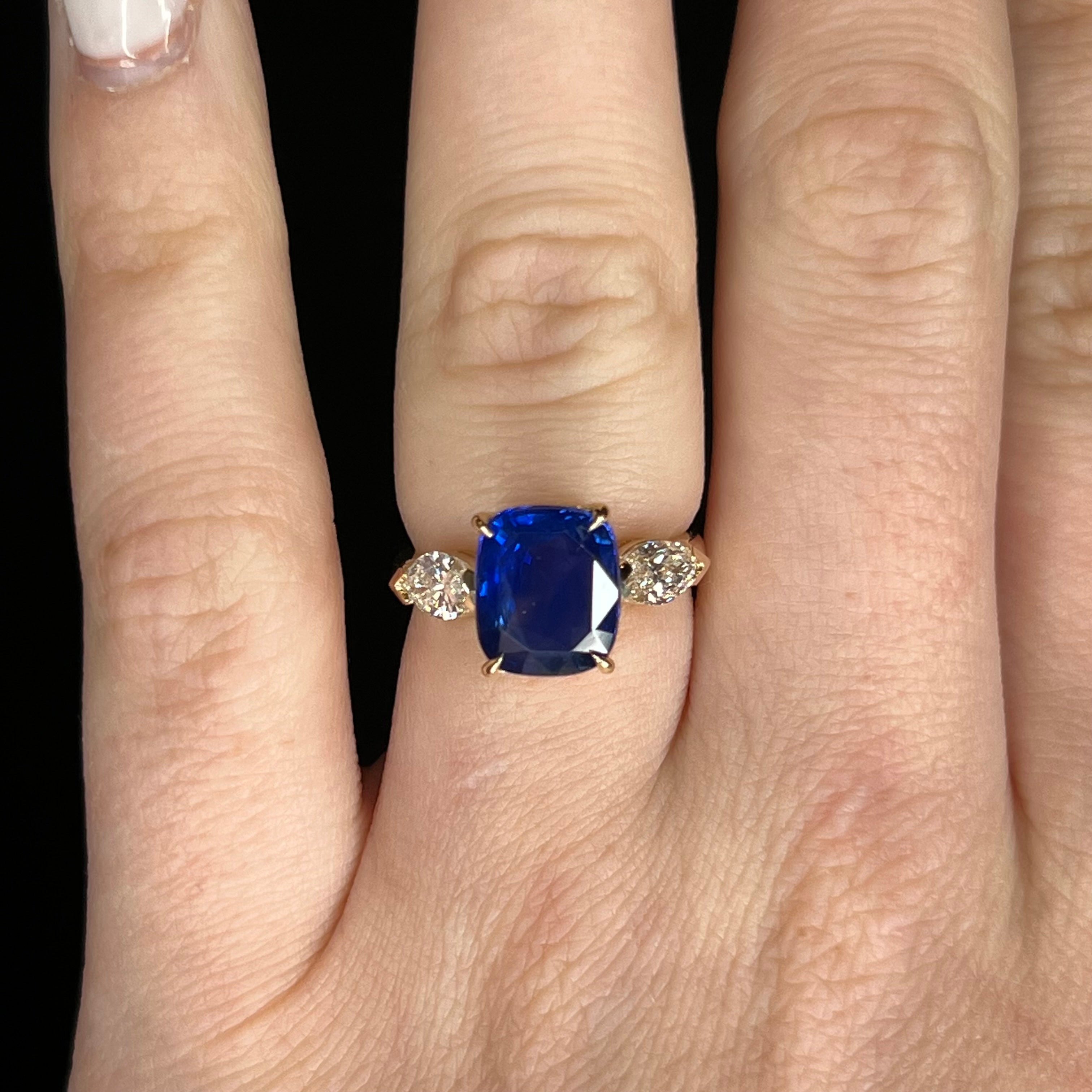 Bespoke Three Stone Ring with Square Sapphire & Princess Cut Diamonds – The  London Victorian Ring Co