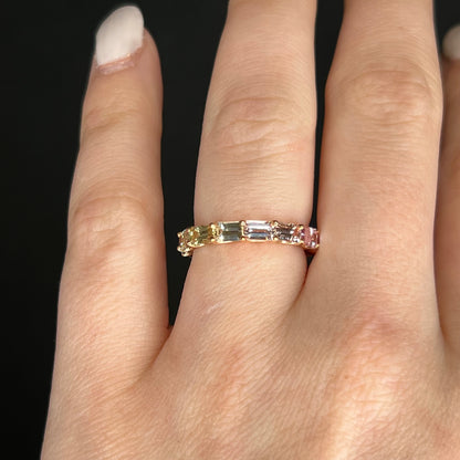 3.36 Emerald Cut Sapphire Eternity Band in 14k Rose Gold