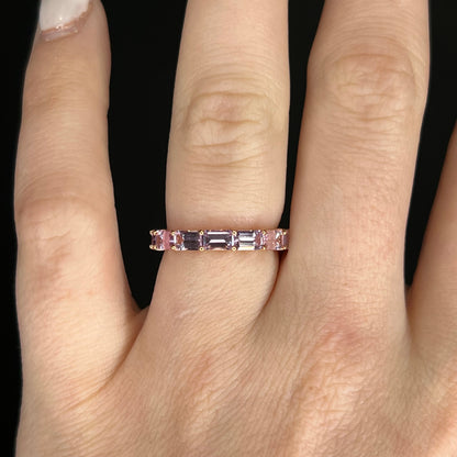 3.36 Emerald Cut Sapphire Eternity Band in 14k Rose Gold