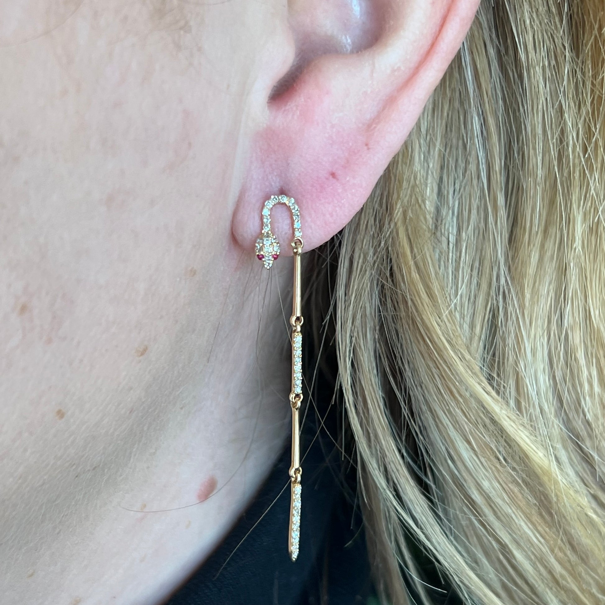 Pave Diamond Snake Earrings in 14k Yellow GoldComposition: 14 Karat Yellow Gold Total Diamond Weight: .35ct Total Gram Weight: 2.0 g Inscription: 14k
      