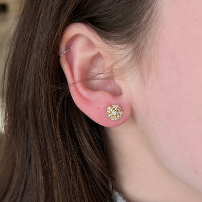 Diamond Flower Earring Studs in 18k Yellow Gold