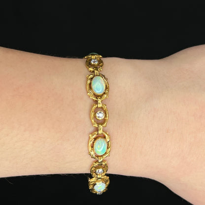 Vintage Art Nouveau Bracelet w Opals & Diamonds