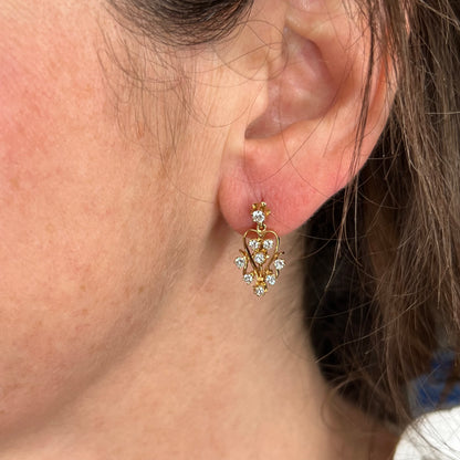 Ornate Diamond Drop Earrings in 14K Yellow Gold