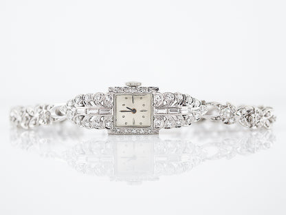 Ladies Watch Late Art Deco 1.55 Baguette & Single Cut Diamonds in 14k White Gold & Platinum