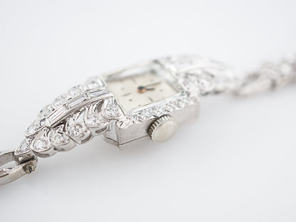 Ladies Watch Late Art Deco 1.55 Baguette & Single Cut Diamonds in 14k White Gold & Platinum
