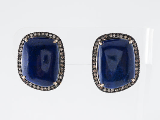 Halo Style Earrings w/ Lapis & Diamonds in Sterling Silver