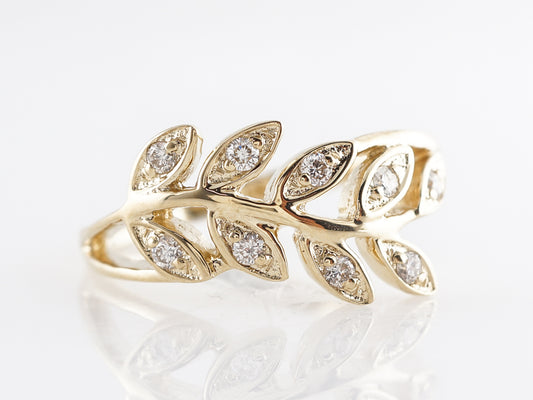 Diamond Leaf Cocktail Ring 14k Yellow Gold