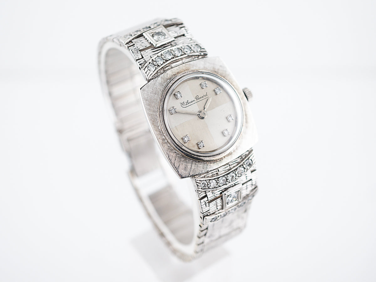 Lucien Piccard Watch Mid-Century 1.08 Transitional Cut Diamond in 14k White Gold