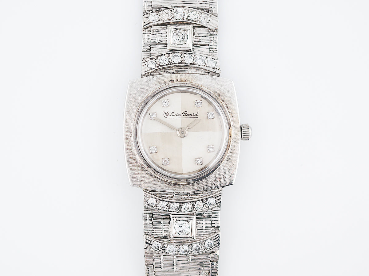 Lucien Piccard Watch Mid-Century 1.08 Transitional Cut Diamond in 14k White Gold