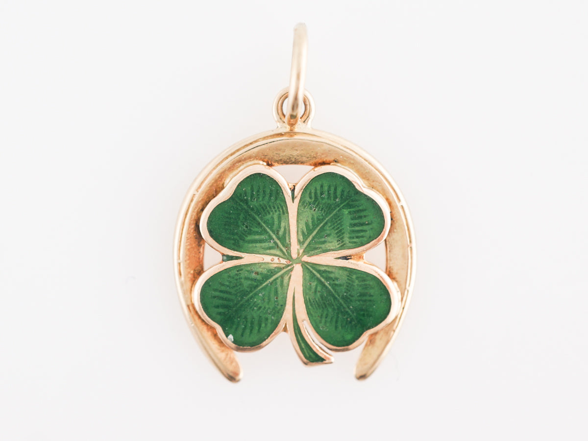 14K Yellow Gold Malachite Four Leaf Clover Necklace, Irish Lucky Charm