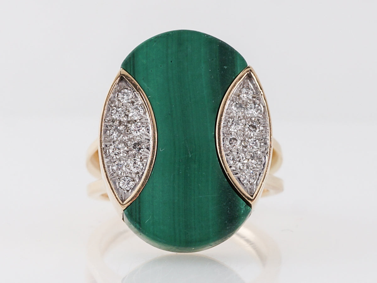 Pave Diamond w/ Malachite Ring in Yellow Gold