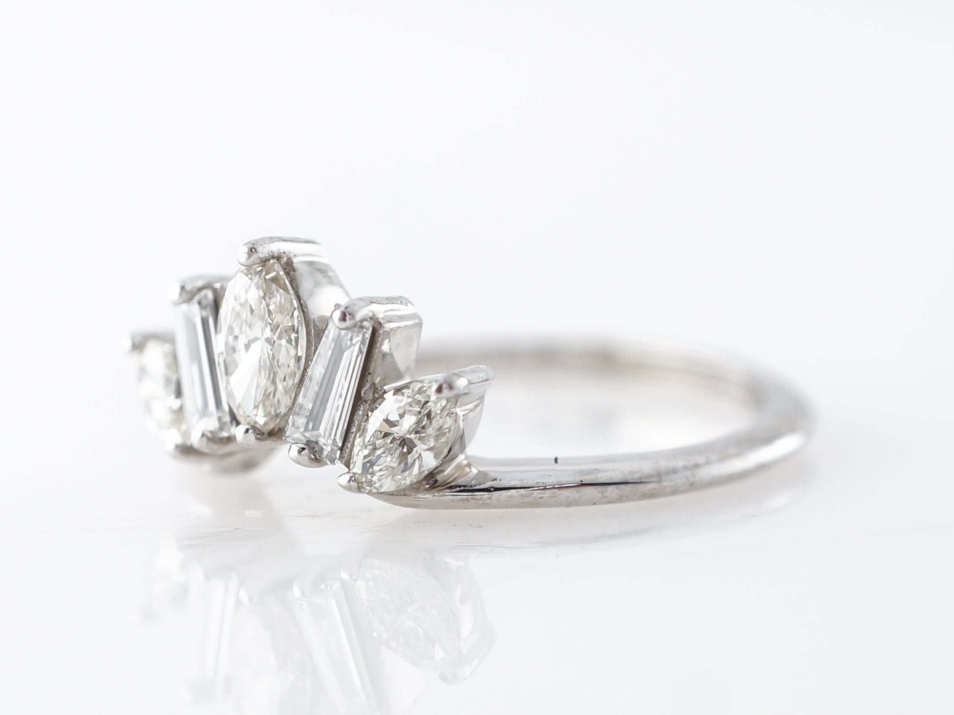 Marquise & Baguette Diamond Wedding Band in White Gold