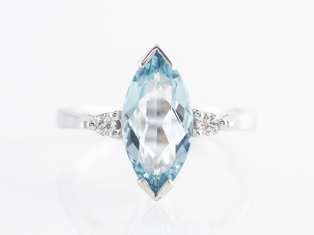 Marquise Cut Aquamarine w/ Diamonds 14k White Gold