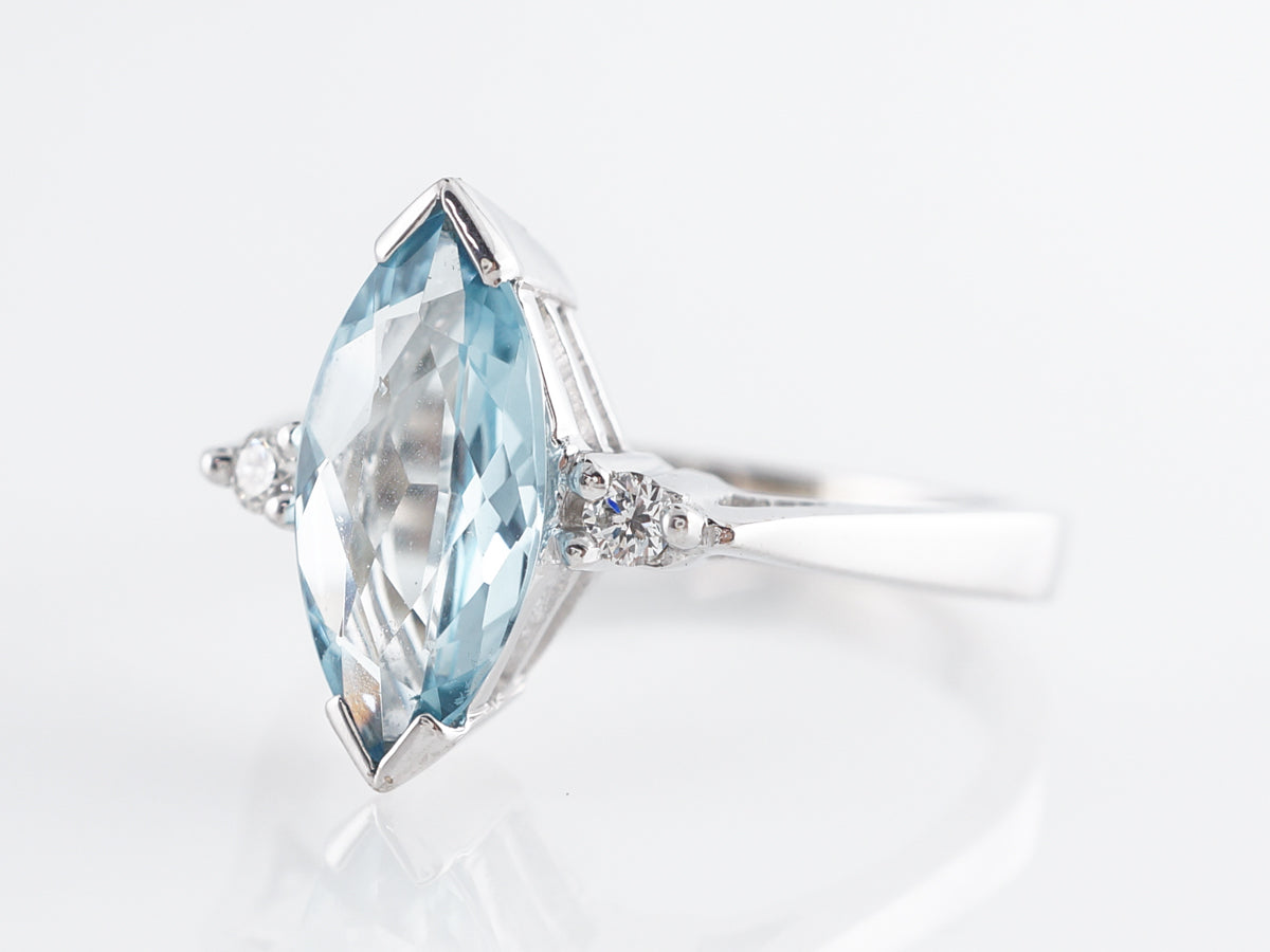 Marquise Cut Aquamarine w/ Diamonds 14k White Gold