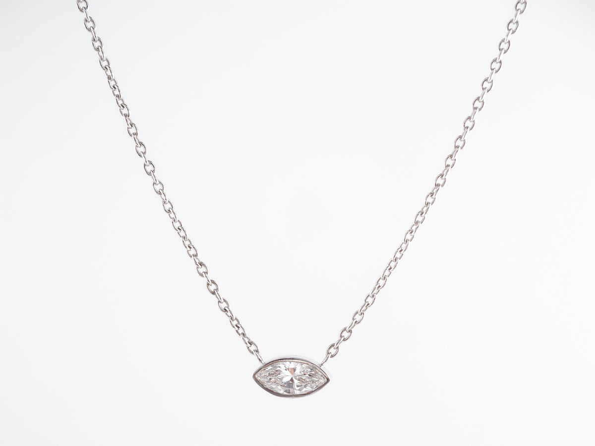 Marquise Cut Bezel Diamond Necklace in 14K White Gold