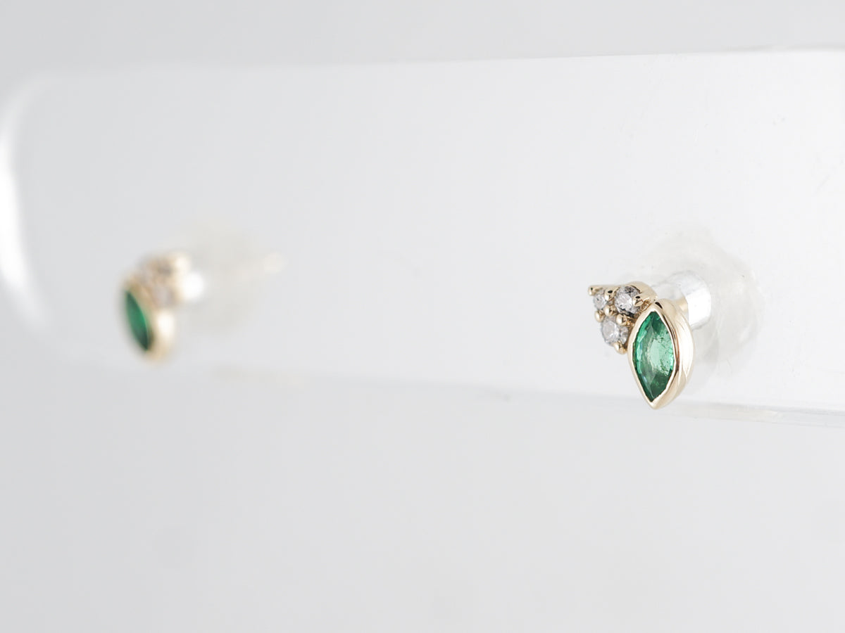 Marquise Emerald and Diamond Earrings in Yellow Gold