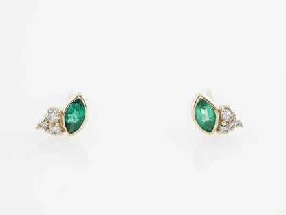 Marquise Emerald and Diamond Earrings in Yellow Gold