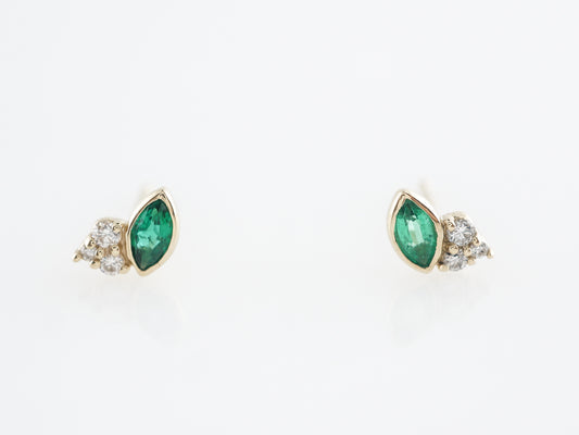 Marquise Emerald and Diamond Earrings in Yellow Gold