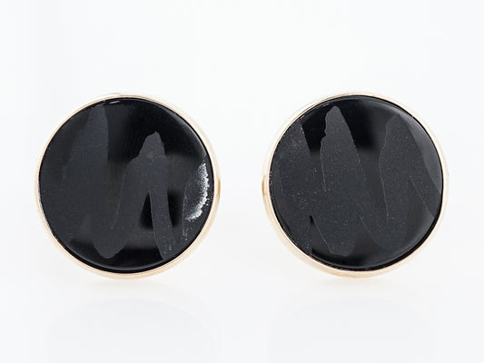 Cufflinks Modern Round Cabochon Cut Onyx in 14k Yellow Gold