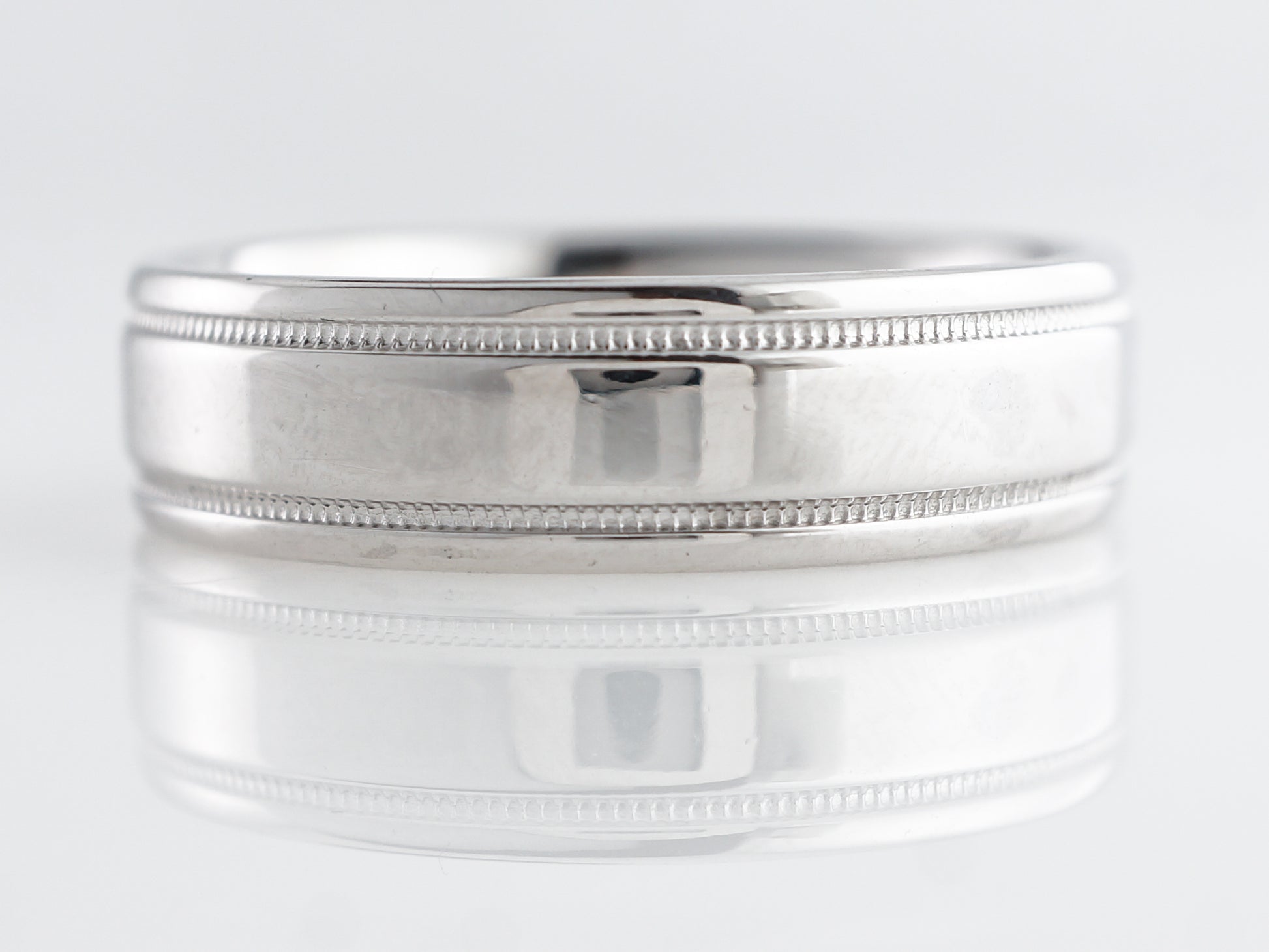 Double Milgrain Men's Wedding Band in White Gold