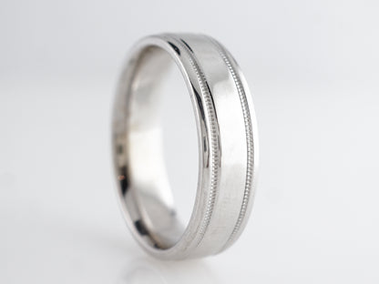 Double Milgrain Men's Wedding Band in White Gold